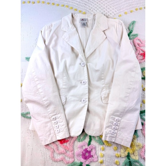 Madison & Max Womens Blazer Jacket Button Front White Cotton Blend Medium M - Picture 3 of 10